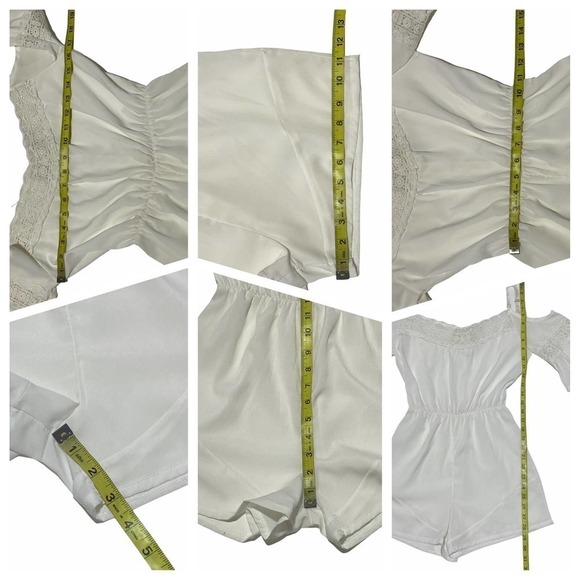 FURTADO Solid White Lace Trim Cold Shoulder Short Sleeve Mini Romper Size Small - Picture 15 of 16